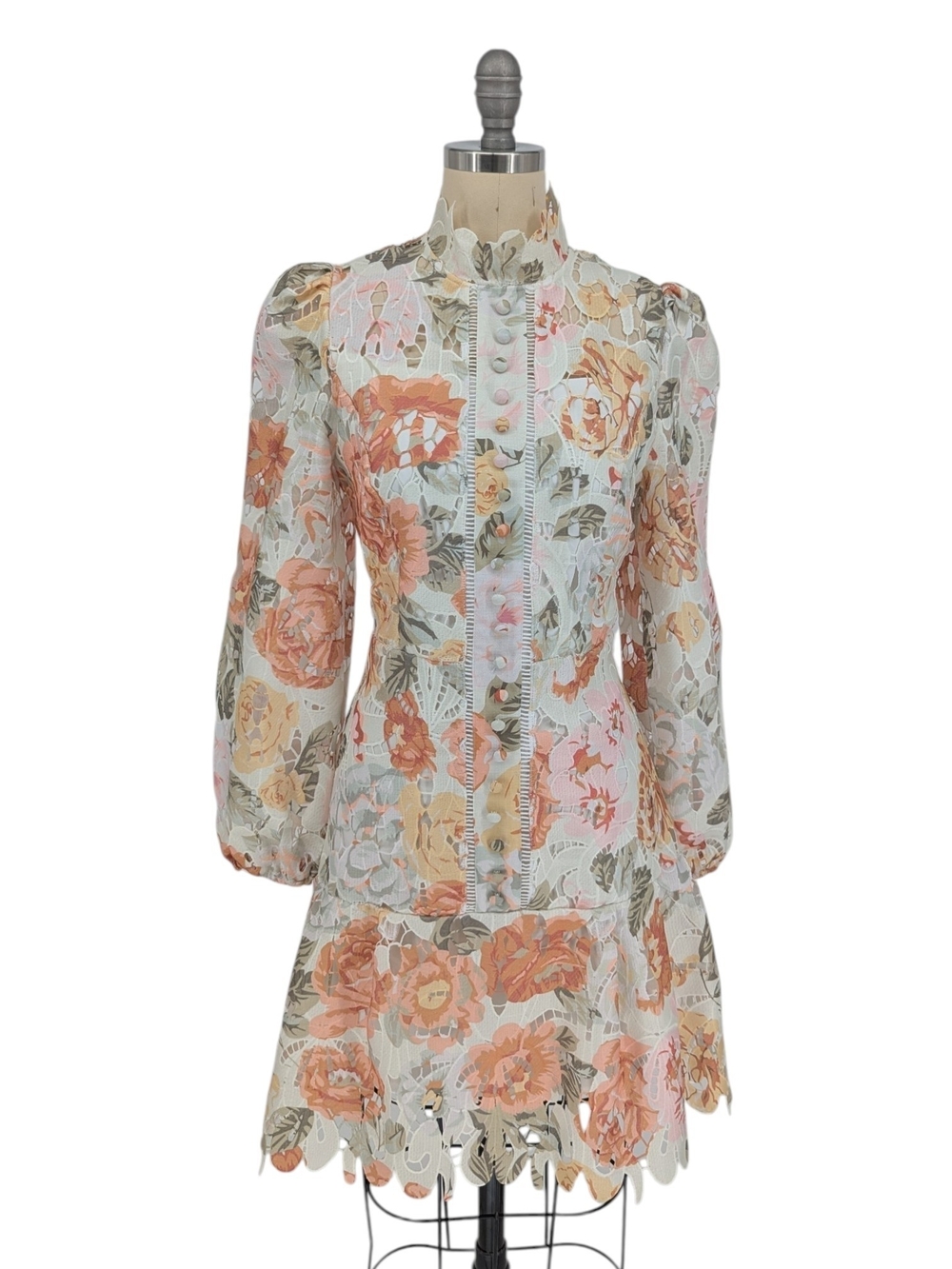 00874 Bella Barnett Lace Crochet Floral Dress White Yellow size Small bohemian